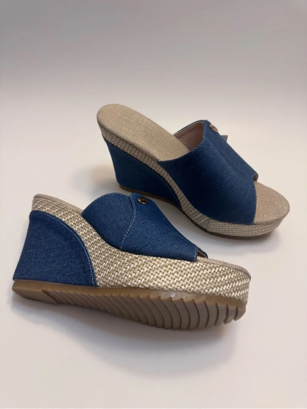 Denim Blue Wedge Slide Sandals for Women